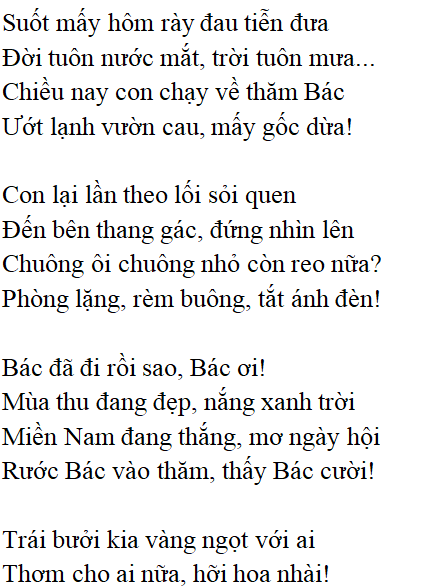 Bài thơ Bác ơi (Tố Hữu) - Tác giả tác phẩm (mới 2024)