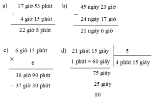 Tính 17 giờ 53 phút + 4 giờ 15 phút