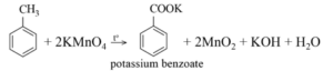Đun nóng toluene với dung dịch KMnO4 nóng thì tỉ lệ mol C6H5COOK sinh ra so với KMnO4 phản ứng bằng