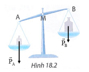 Hình 18.2 mô tả cân đòn ở trong phòng thí nghiệm, đây là loại cân có trục quay ở giữa
