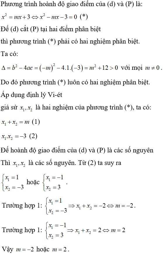 Cách làm bài toán parabol cắt đường thẳng thỏa mãn điều kiện về tọa độ giao điểm cực hay, có đáp án