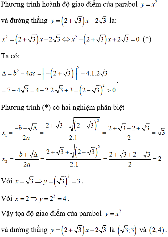 Cách tìm tọa độ giao điểm của parabol và đường thẳng cực hay, có đáp án