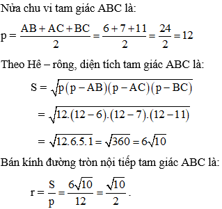 Cách tính bán kính đường tròn nội tiếp tam giác (cực hay, chi tiết)