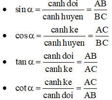 Công thức, cách tính tỉ số lượng giác của góc nhọn cực hay