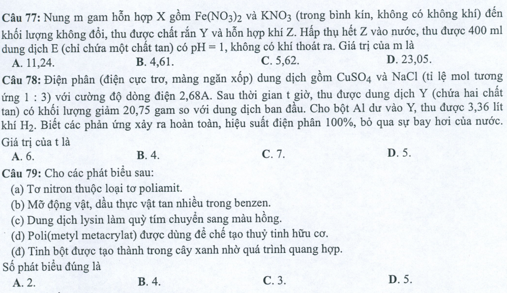 Đề minh họa năm 2022 Hóa học tốt nghiệp THPT (có đáp án)