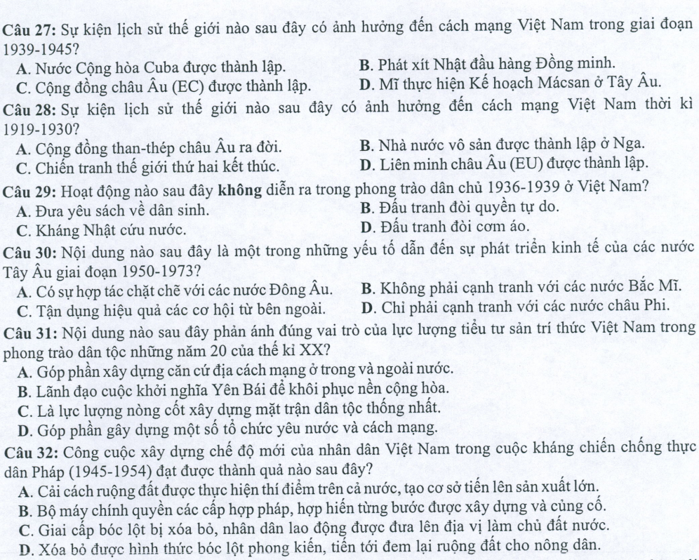 Đề minh họa năm 2022 Lịch Sử tốt nghiệp THPT (có đáp án)