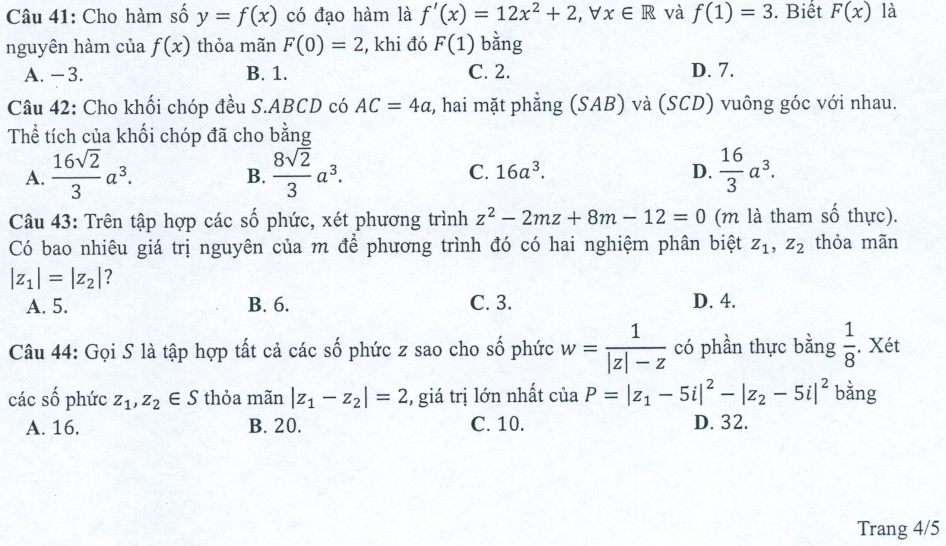 Đề minh họa năm 2022 môn Toán có đáp án