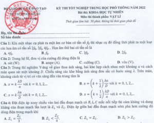 Đề minh họa năm 2022 Vật Lí tốt nghiệp THPT (có đáp án)