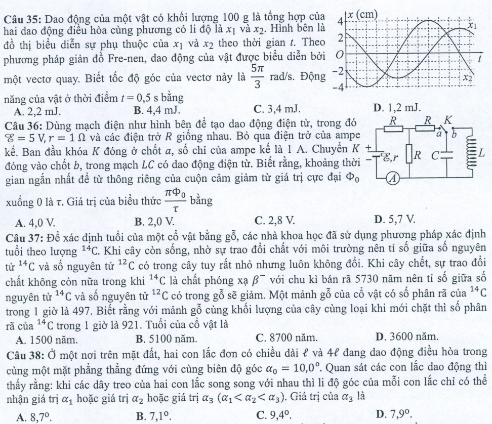 Đề minh họa năm 2022 Vật Lí tốt nghiệp THPT (có đáp án)