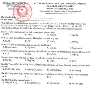 Đề minh họa năm 2023 Hóa (có đáp án) | Đề tham khảo 2023 Hóa học