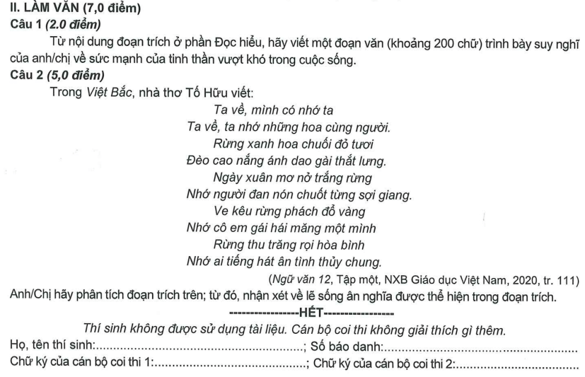 Đề minh họa năm 2023 Ngữ văn (có đáp án) | Đề tham khảo 2023 Ngữ văn