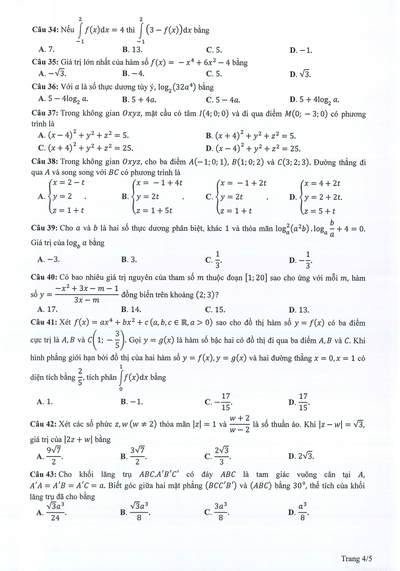 Đề tham khảo 2024 Toán