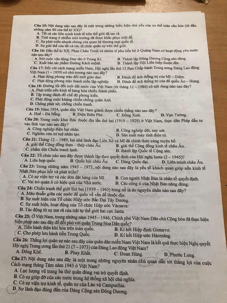 (Chính thức) Đề thi tốt nghiệp THPT Lịch Sử năm 2024 (có đáp án)