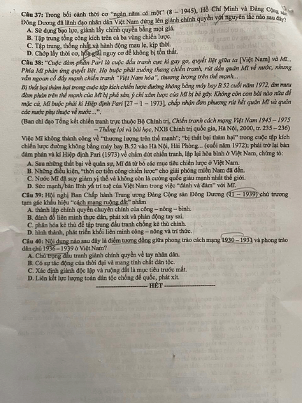 (Chính thức) Đề thi tốt nghiệp THPT Lịch Sử năm 2024 (có đáp án)