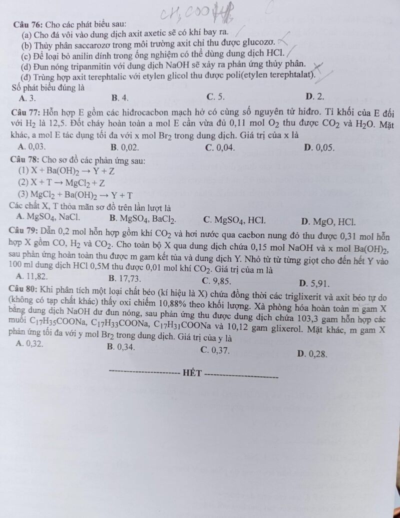 Đề thi tốt nghiệp THPT môn Hóa học năm 2022 (Đề chính thức có đáp án)