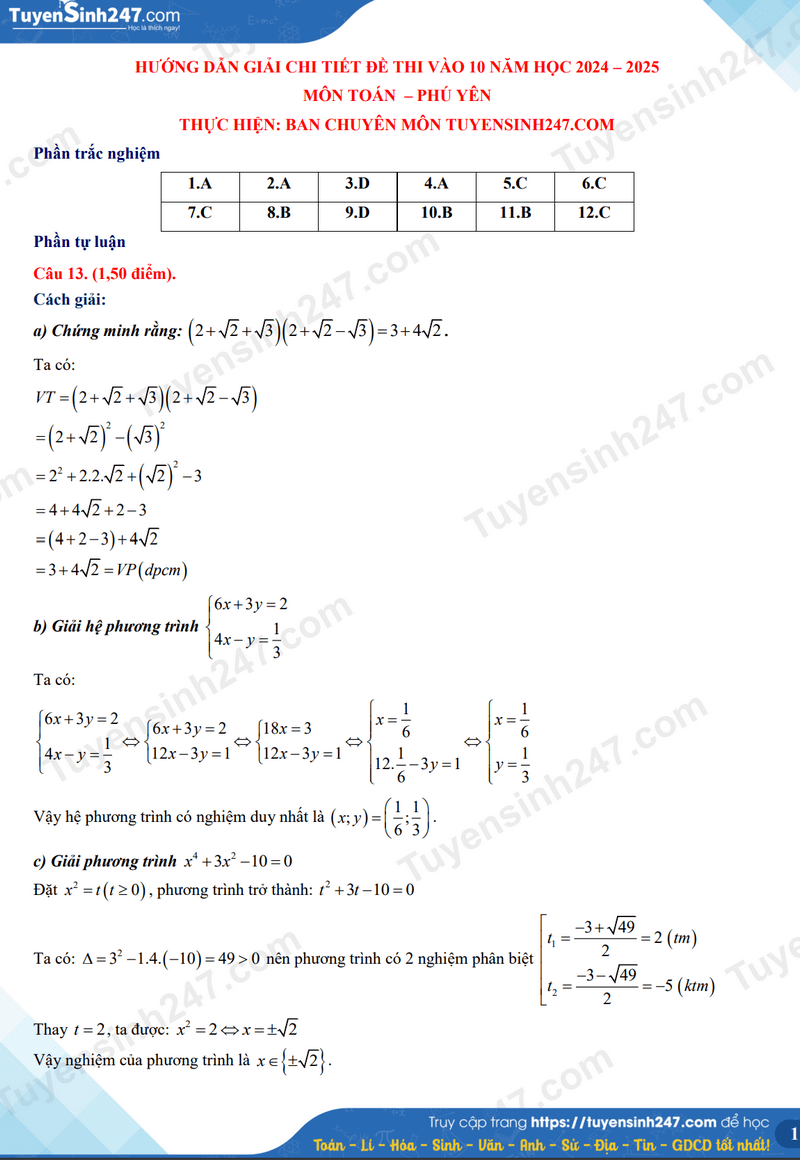 Đề thi vào 10 Toán Phú Yên năm 2024 (chính thức)