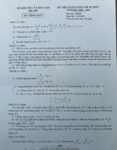 Đề thi vào 10 Toán Hà Nội năm 2023