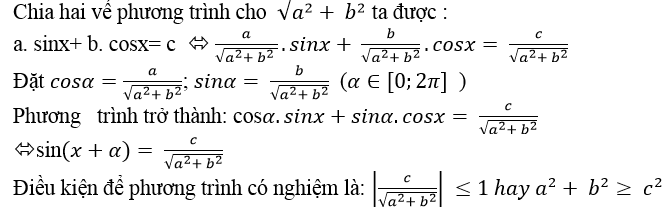 Điều kiện để phương trình bậc nhất đối với sinx và cosx có nghiệm