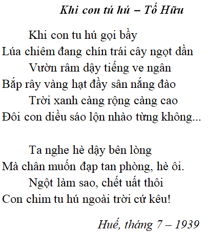 Bài thơ Khi con tu hú (Tố Hữu) - Tác giả tác phẩm (mới 2024)