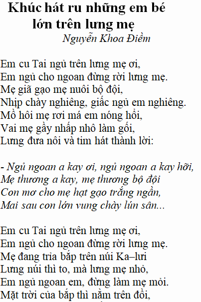 Bài thơ Khúc hát ru những em bé lớn trên lưng mẹ - Tác giả tác phẩm (mới 2024)