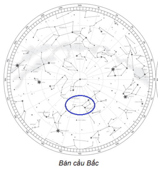 Xác định vị trí các chòm sao Gấu Lớn, Gấu Nhỏ, Thiên Hậu ở bản đồ sao ở nhà trường
