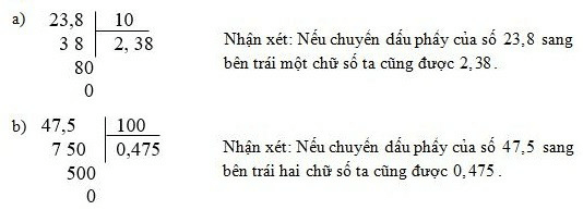 Chia một số thập phân với 10, 100, 1000, ... lớp 5 hay, chi tiết | Lý thuyết Toán lớp 5