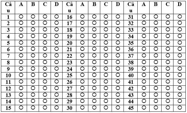 Mẫu phiếu trả lời trắc nghiệm