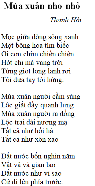 Bài thơ: Mùa xuân nho nhỏ (Thanh Hải): nội dung, dàn ý, bố cục, tác giả | Ngữ văn lớp 9