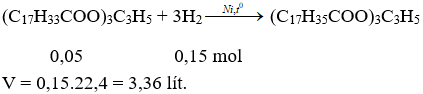 (C<sub>17</sub>H<sub>33</sub>COO)<sub>3</sub>C<sub>3</sub>H<sub>5</sub> + 3H<sub>2</sub> → (C<sub>17</sub>H<sub>35</sub>COO)<sub>3</sub>C<sub>3</sub>H<sub>5</sub> | (C17H33COO)3C3H5 ra (C17H35COO)3C3H5