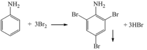 C6H5NH2  + Br2 → C6H3Br3NH2 + HBr | aniline + Br2