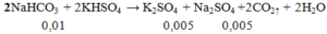 2NaHCO3 + 2KHSO4 → K2SO4 + Na2SO4+ 2CO2 ↑ + 2H2O | Cân bằng phương trình hóa học