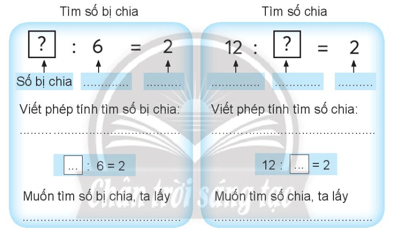 Vở bài tập Toán lớp 3 trang 19 Tìm số bị chia, tìm số chia - Chân trời sáng tạo