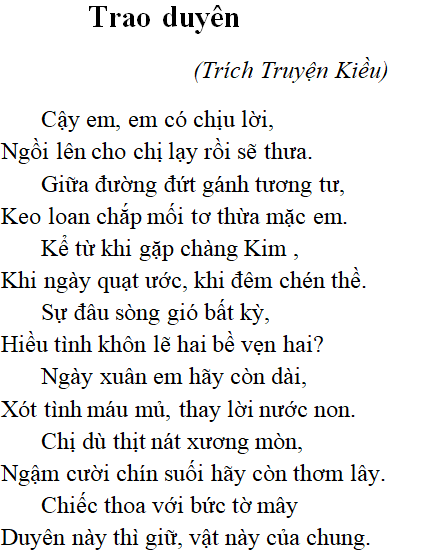 Trao duyên (tác giả, tác phẩm, nội dung chính, giá trị)