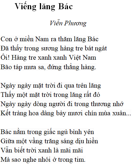 Bài thơ: Viếng lăng Bác (Viễn Phương): nội dung, dàn ý, bố cục, tác giả | Ngữ văn lớp 9