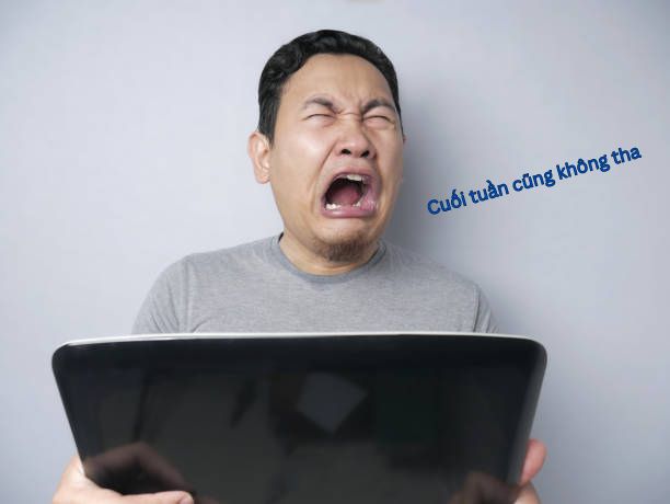 Meme chế biểu cảm hài hước khi bị dí việc vào cuối tuần