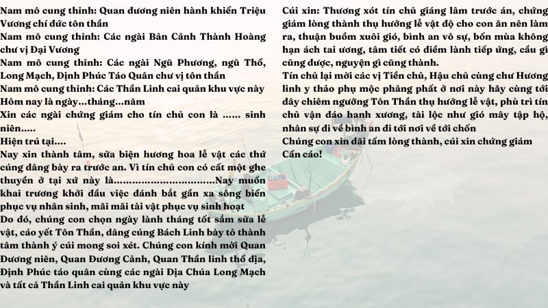 văn khấn thần sông nước